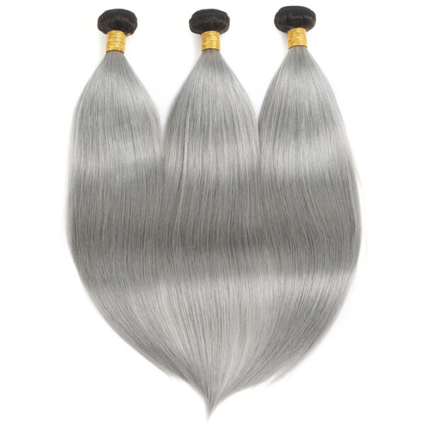 Virgin Hair Natural Straight 1B/ Green Grey Hair Bundles - Image 2
